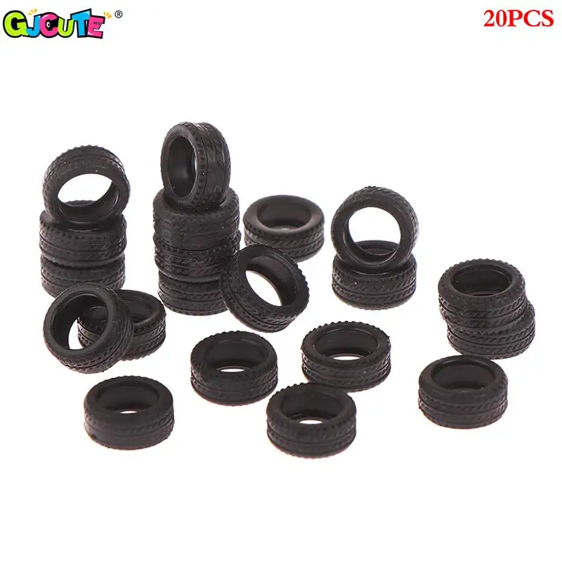 20pcs 1:64 Tire Skin Car Wheels Model Scene Accessories Tyres Spare Cars Parts for 1/64 DIY 8*12*5mm Children Boy Toy