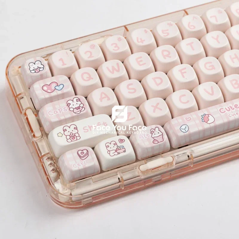 Imagem -02 - Teclas Conjunto Lanche Coelho Chave Boné Bonito dos Desenhos Animados Moa Perfil Pbt Teclado Mecânico de Sublimação Térmica para Personalização 144