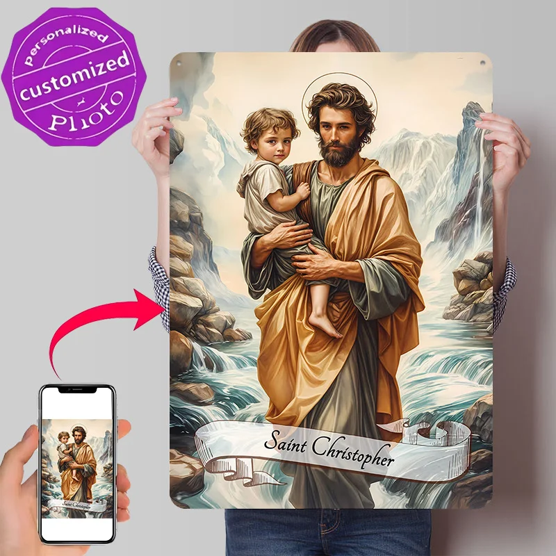 Saint Christopher 3D Texture Printed Poster Custom Vintage Metal Tin Plate Sign for Wall Art Luxury Decoration Home Wand Deko