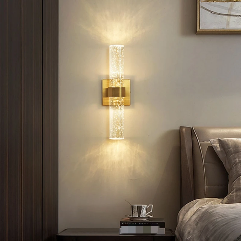 

Clear Crystal LED Wall Lights For Bedroom Parlor Dining Room Modern Sconce Lamp Gold Metal 3000K Minimalist Home Deco