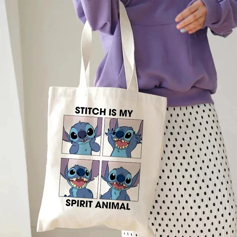 MINISO Stitch Tote Bags for Women Shopping Bag with Handbag Large-capacity Shopper Bag Casual Lady Students Tote Bag for Girls