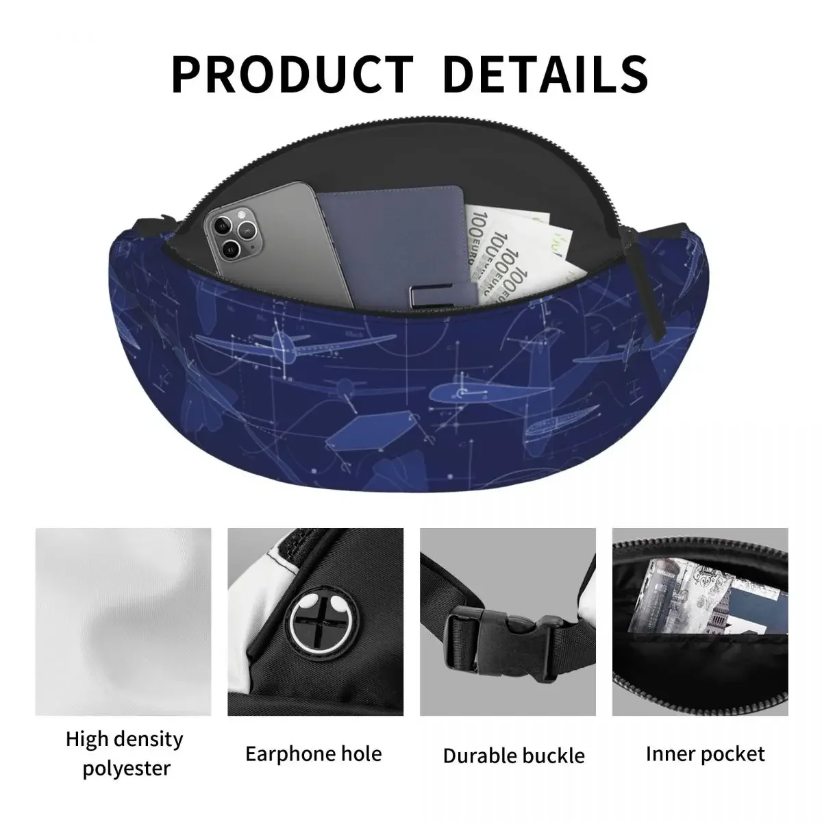 Fashion Aviation Airplane Aerodynamics Fanny Pack for Traveling Women Pilot Air Fighter Crossbody Waist Bag Phone Money Pouch