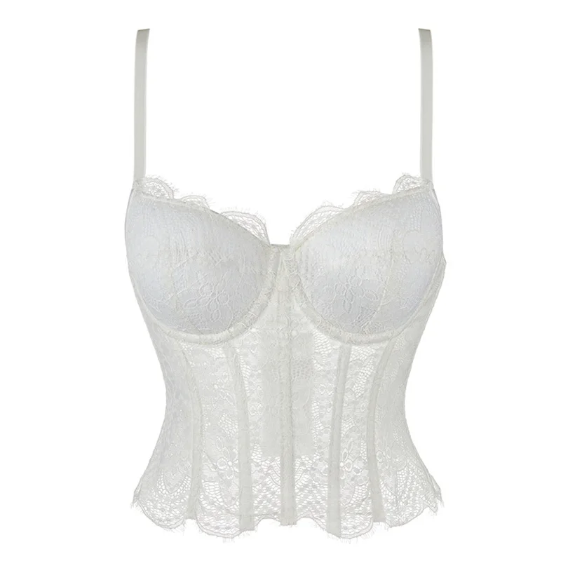 

White Mesh Corset Bustier Adjustable Halter Strap Corset Boned Shapewear with Cup Push up Corsets for Women Angel