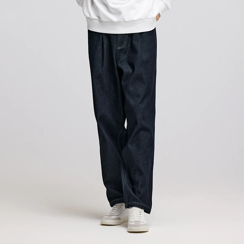 Spodnie męskie Semir Jeans 2024 zimowe, nowe, grube, luźne, zwężane, retro, z elastyczną talią, odzież męska, codzienne, na co dzień.