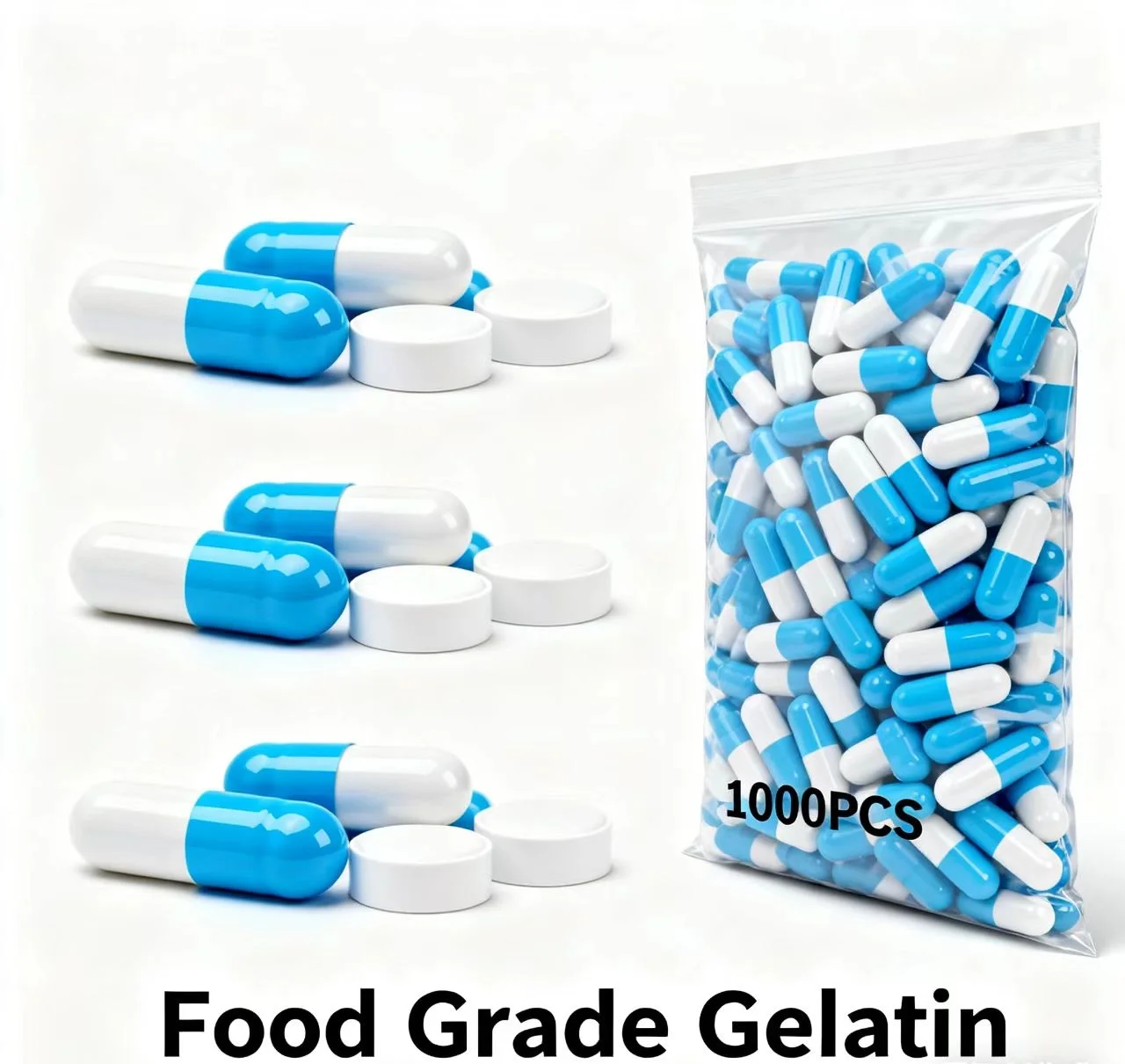Cápsulas vacías HPMC más vendidas, cápsula vegetariana para verduras, tamaño 0 #   00 # 1-5 Transparente Separado 5000PCS AZUL blanco
