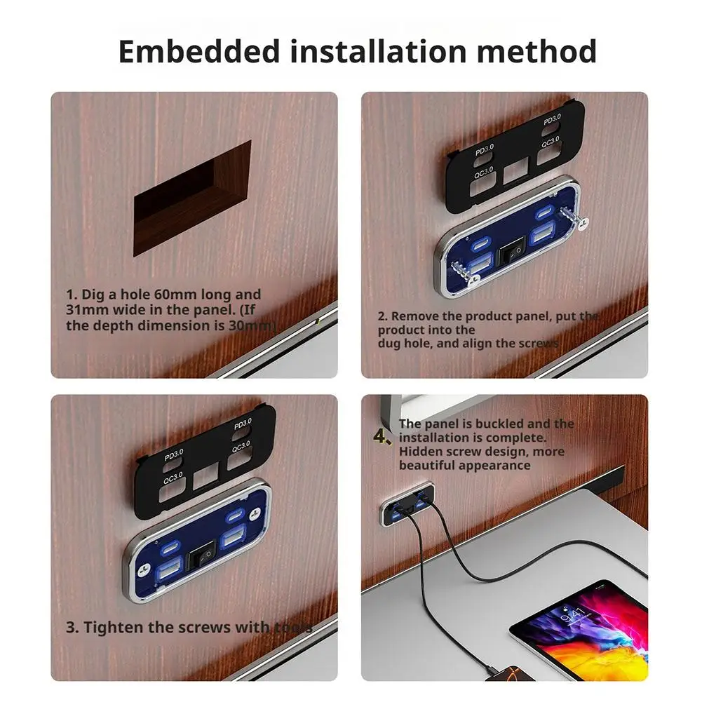 4 منافذ 12 فولت RV منفذ USB 18 واط مزدوج PD3.0 Type-C شحن سريع ولوحة QC3.0 محول شاحن مثبت على الحائط لشاحنة الحافلة البحرية ATV