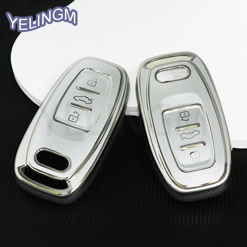 Quicksand Silver Car Remote Key Case Cover Shell For Audi Q8 RSQ8 A6 C8 S6 RS6 A7 S7 RS7 A3 8Y A8 D5 4N RS E-tron GT Q4 Q7 4M