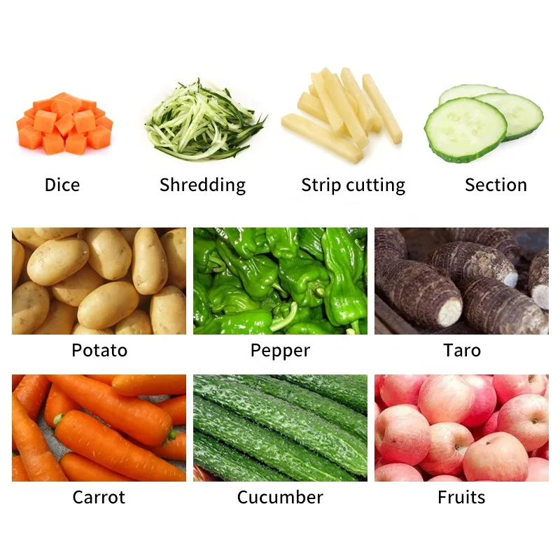 Automatic Vegetable Cutting Machine, Commercial Slicing Dicing Machine for Potato Cucumber Carrot Vegetable Slice Cube Cutting