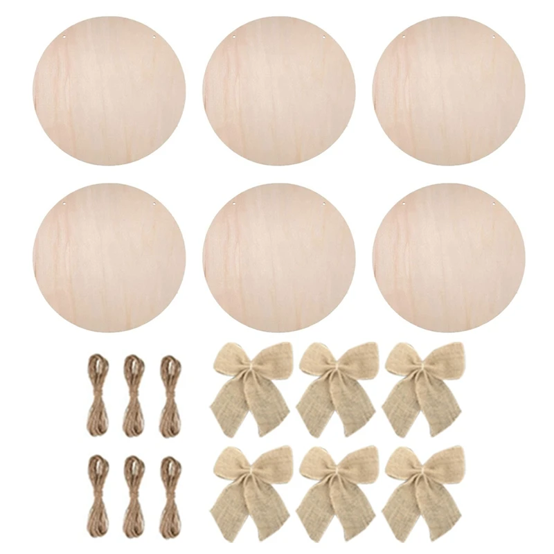 6 Pcs Wood Circles For Crafts Unfinished Wooden Slice Blank Round Wooden Door Hanger Sign Round Wood Chips