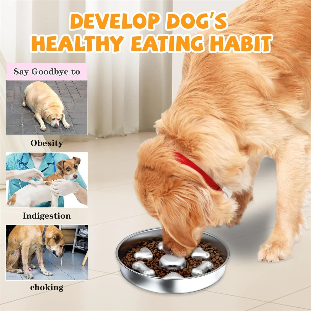 Anti Choking Slow Food Bowl Dog Bowl Cat Bowl Stainless Steel Water Bowl Pet Slow Feeding Food Bowl Water Bowl Bloat Stop Bowl