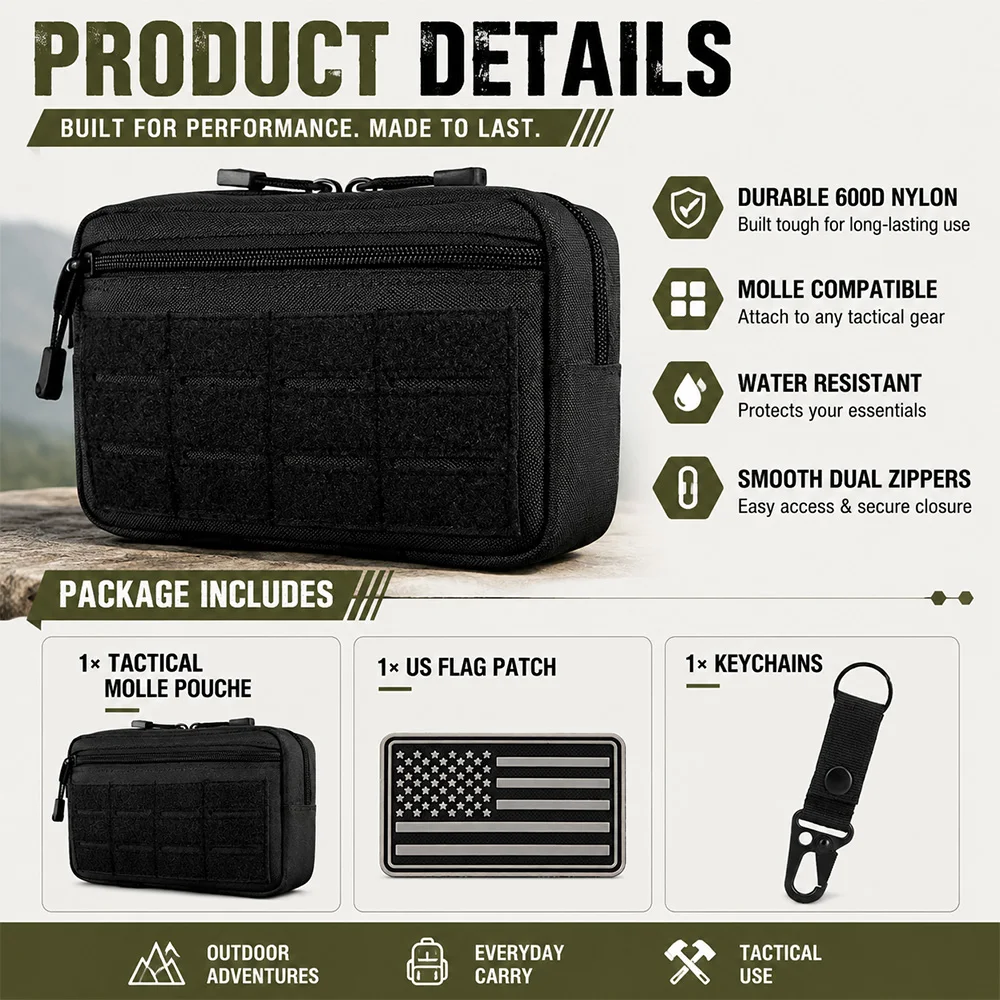 Outdoor Nylon Portable Men's Waist Bag, EDC Hunting Toolkit, Molle Pouch with Metal Hooks, Camouflage Waist Pack Coin Purse
