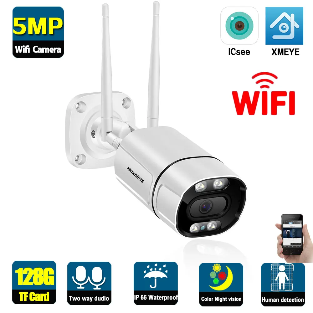 

XMEYE 5MP Wifi IP Security Bullet Camera Outdoor Two Way Audio Wireless CCTV Surveillance Camera Color Night Vision 3MP IP Cam