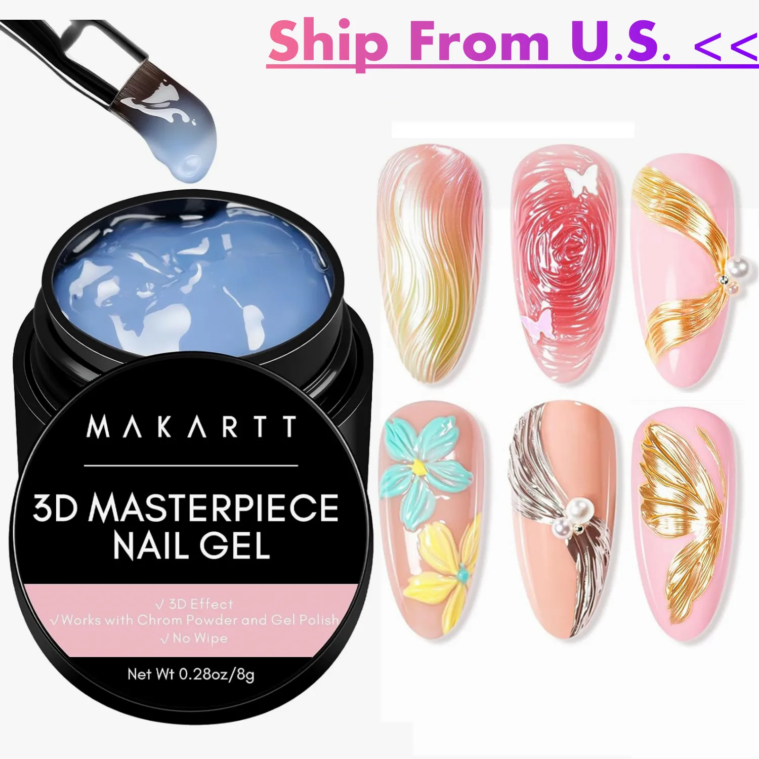 

3D Texture Nail Gel, Makartt 3D Nail Sculpting Gels for Nail Art Mirror Chrome Nail Powder Gels Polish Craving Metal Painting