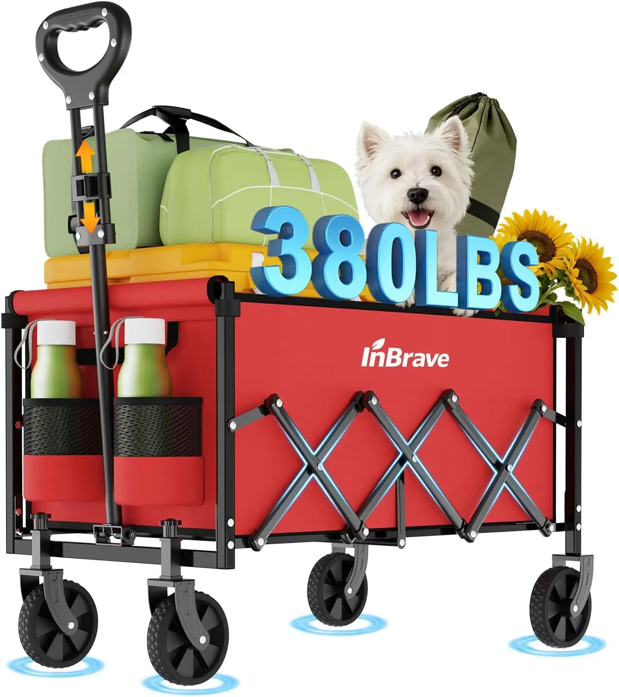 

Collapsible Wagon Cart, 380LBS Heavy Duty Utility Wagons with All-Terrain Wheels, Foldable Grocery Carts for Gardening, Shopp