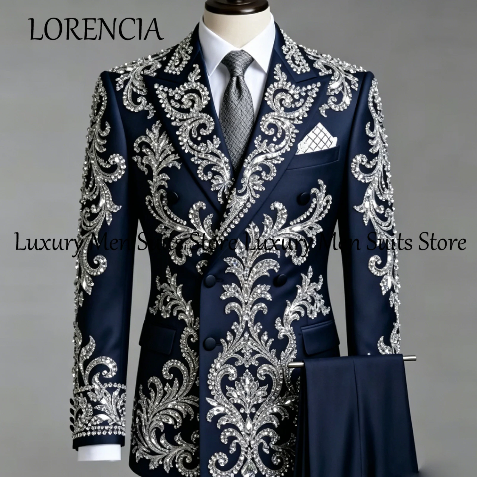 

Luxury Handmade Baroque Rhinestone Men Suit Peak Lapel Tuxedo 2 Piece Set Wedding Formal Suit Customized Terno Masculino Complet