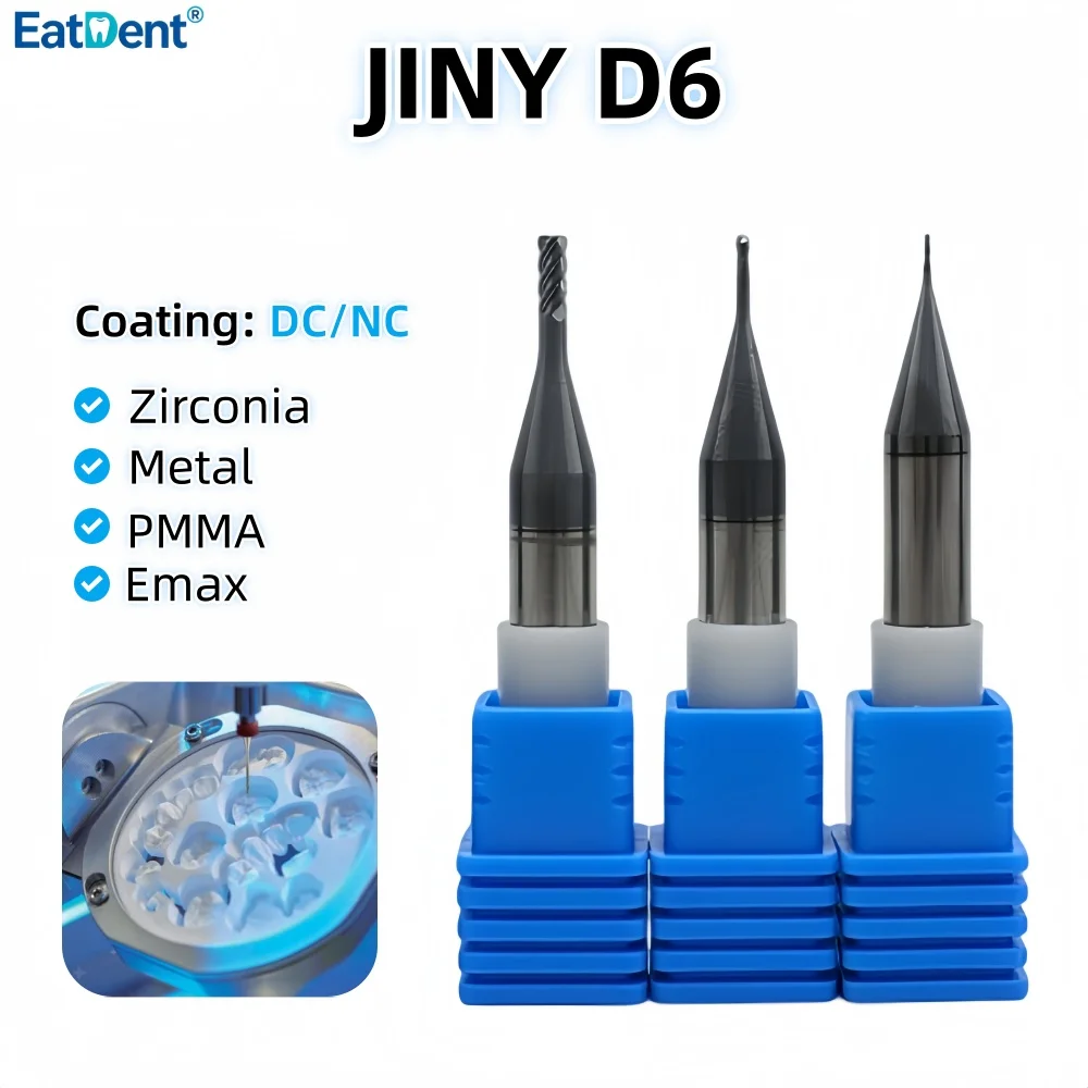 JINY Dental Milling Burs for Zirconia PMMA Metal Lithium Disilicate/Emax D6 DC Coated CAD CAM Dentistry Lab Cutter Grinding Tool
