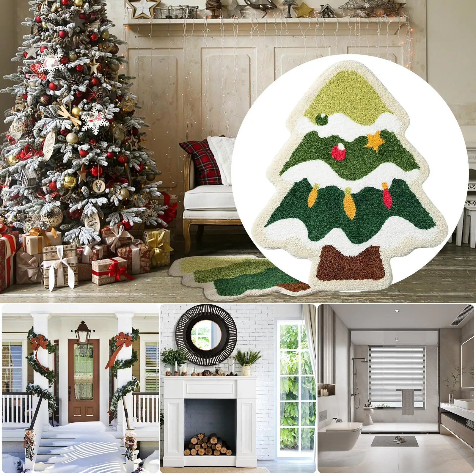 

Christmas Tree Bathroom Rugs 24x32 Inch Christmas Tree Hallway Mats Non-Slip Floor Carpet For Patio Entryway Bedroom Laundry