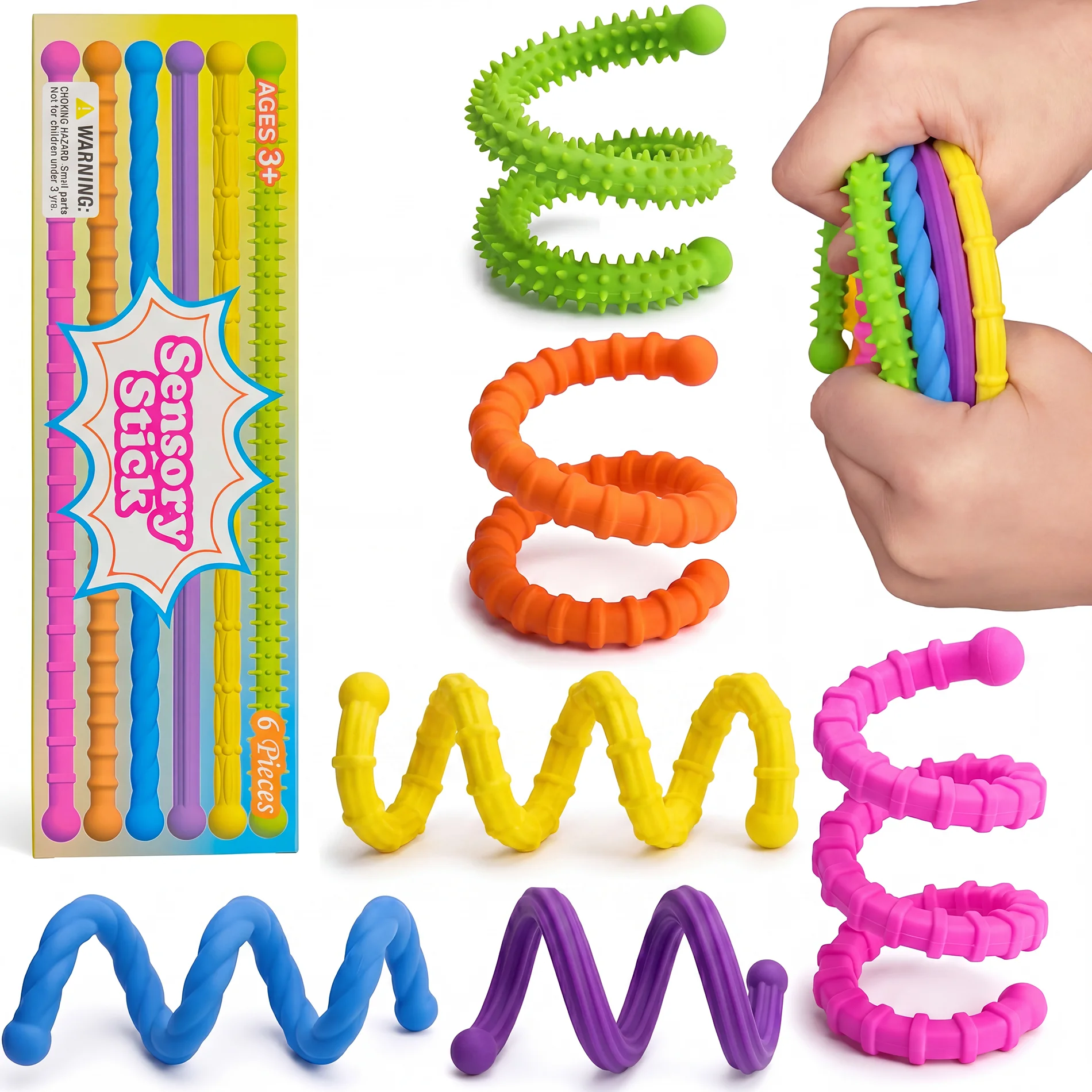 

Sensory Fidget Toys for Kids Adults,6PCS Flexible Fidget Sticks for Stress Anxiety Autistic ADHD, Calm Down Travel Airplane Clas