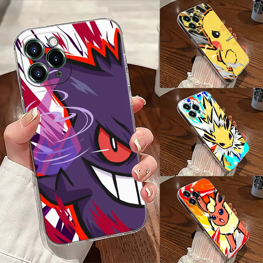 

Gengar Pikachu Anime Pokemons Transparent Case For Apple iPhone 17 16 15 14 13 12 11 Pro Max 16 Plus 16E 17Air Phone Cover Funda
