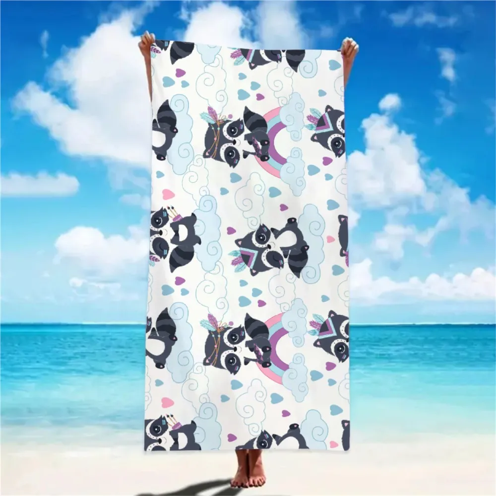 Personalized Cute Animal Beach Towel Custom Name/Text Oversized Microfiber Towel Summer Party Gift for Beach Swimming Bath Sport