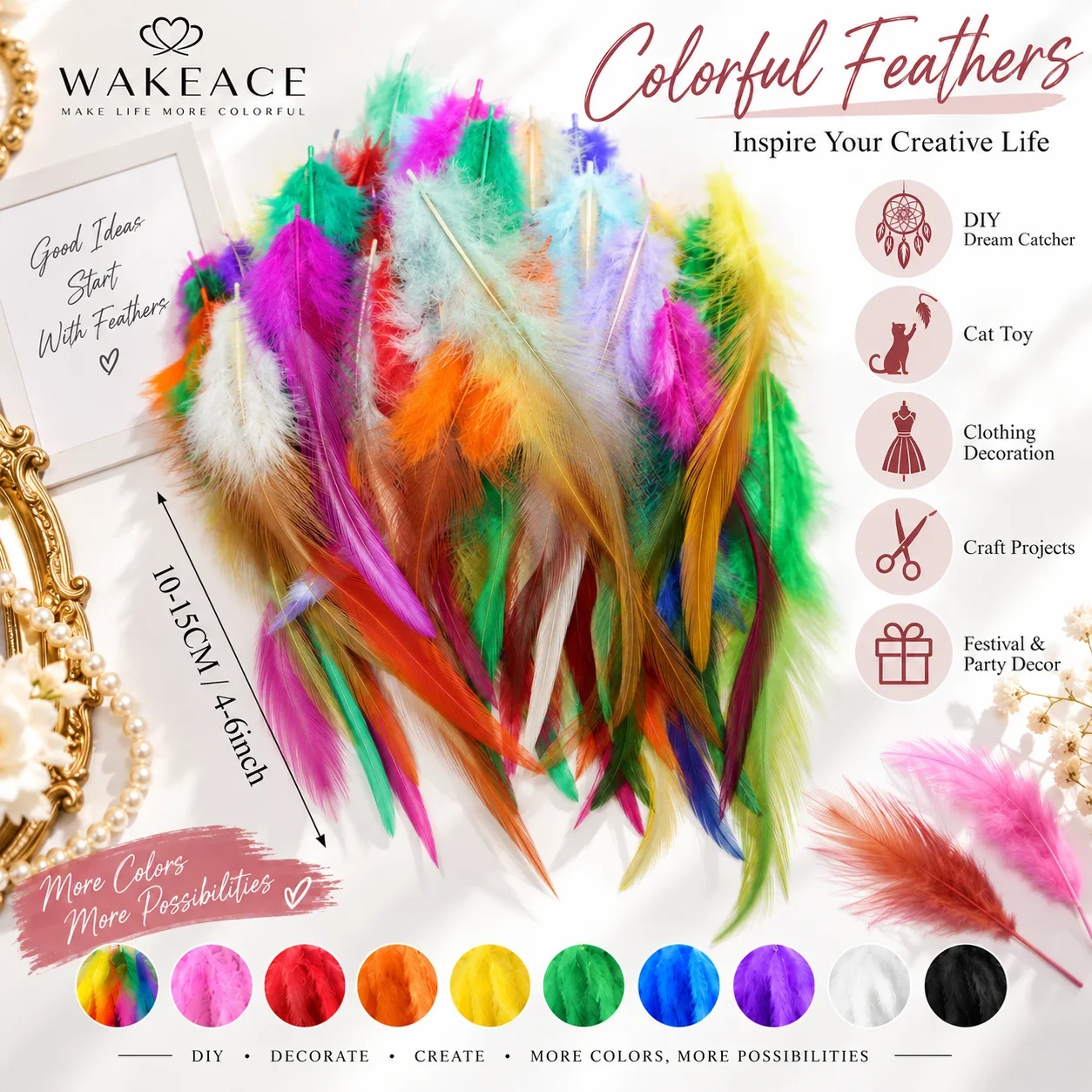 99PCS Colorful Pointed Faux Feathers DIY Craft Plumes for Dream Catcher Cat Teaser Costume Clothing Hair Decor Party Accessories