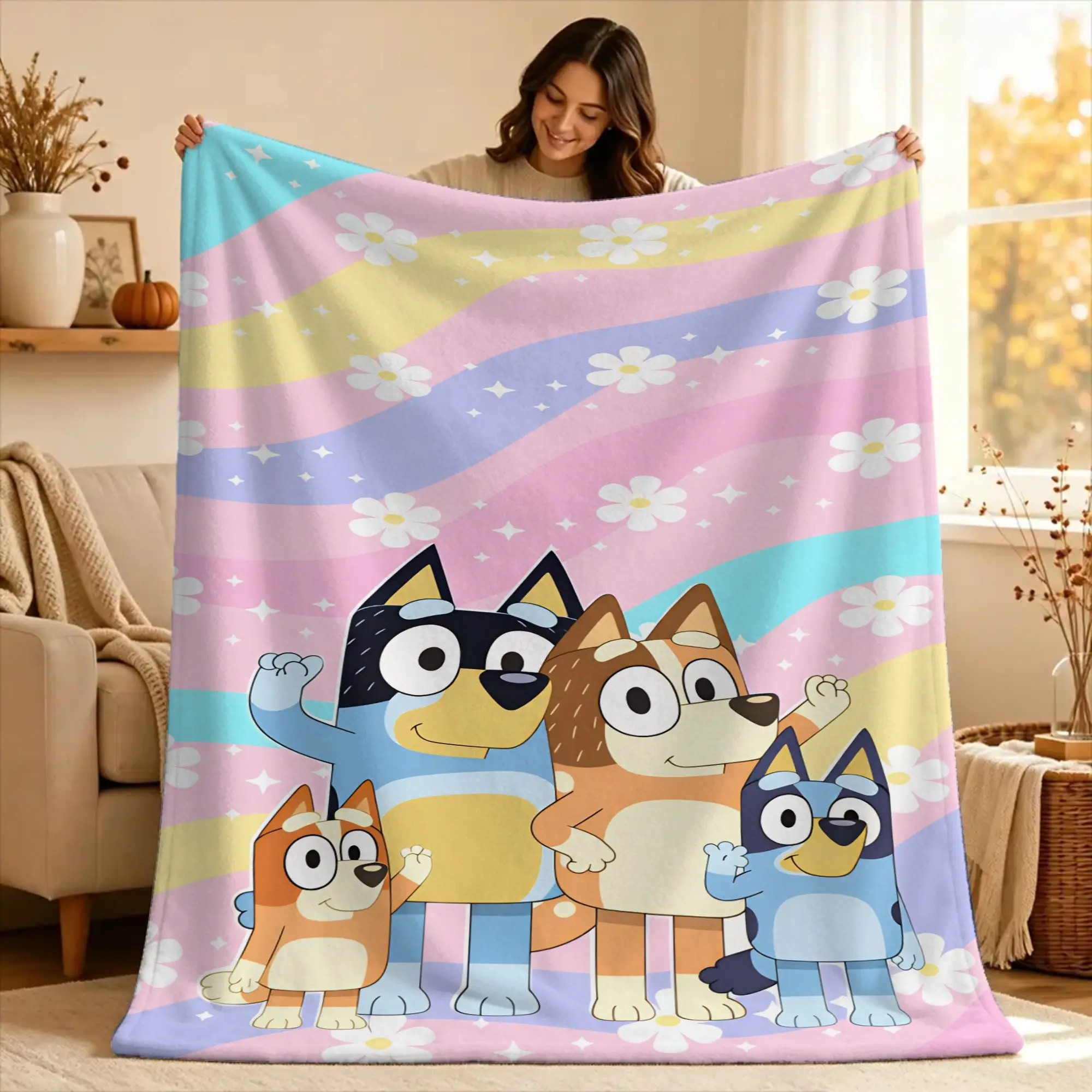 Soft Warm Blankets Camping B-bluey Bingo Heeler Throw Blanket  Flannel Bedspread For Couch Bed Graphic Sofa Bed Cover
