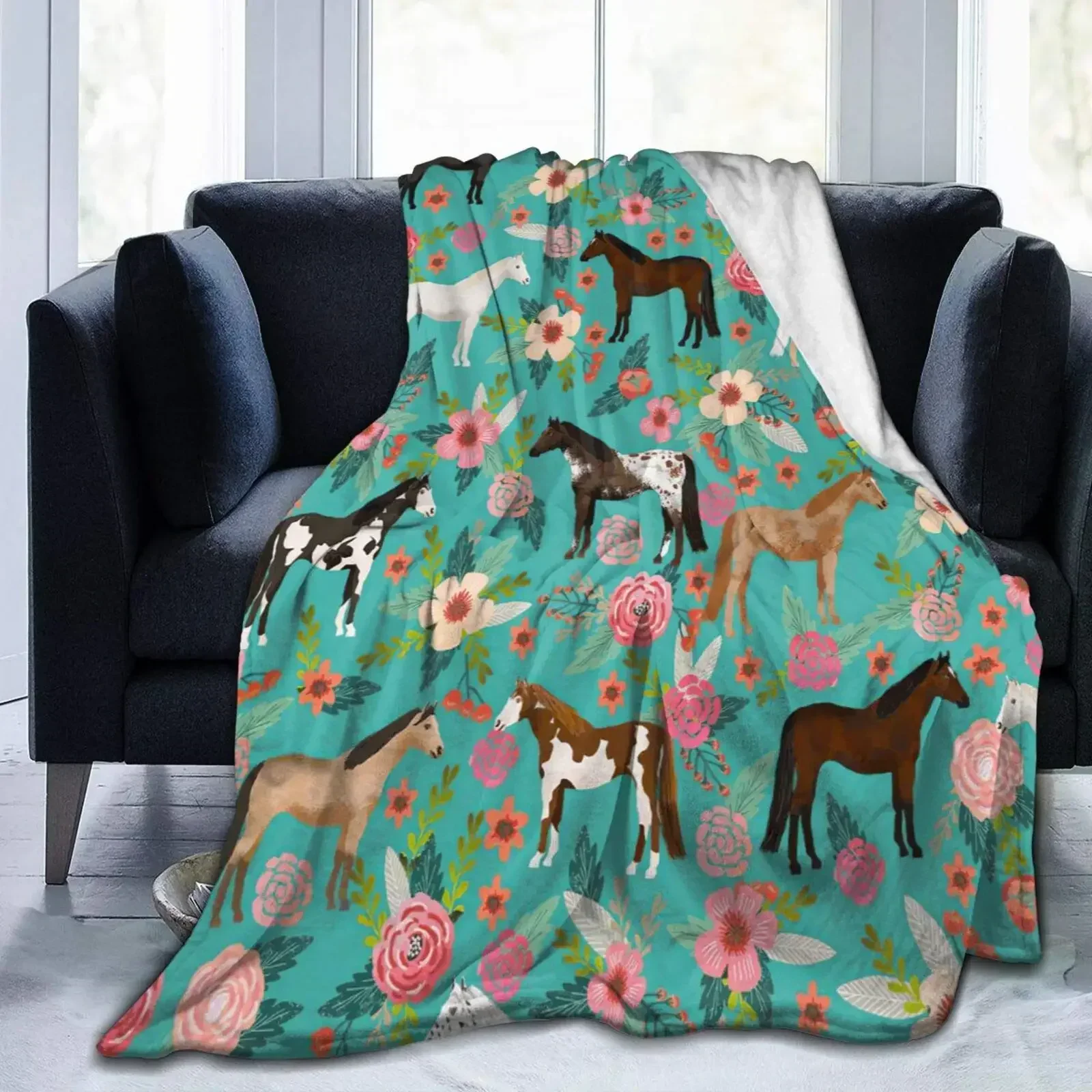 2026 Flannel Fleece Throw Blanket For Couch, Floral Swedish Dala Horses Lightweight Plush Fuzzy Cozy Soft Blankets Throws Bed So