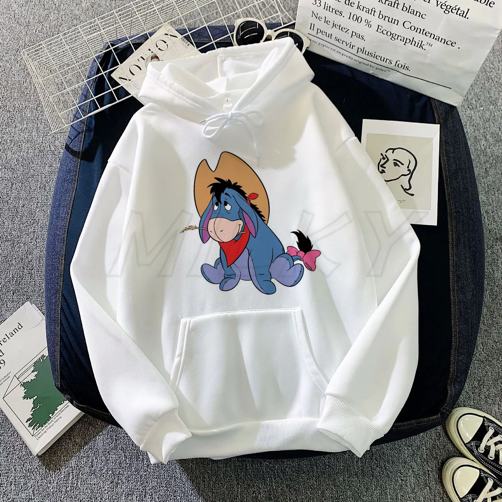 Cute Eeyore Printed Long-sleeved Hoodie for Women Casual Sweatshirts Autumn/winter Season Winnie the Pooh Crewneck Hoodie