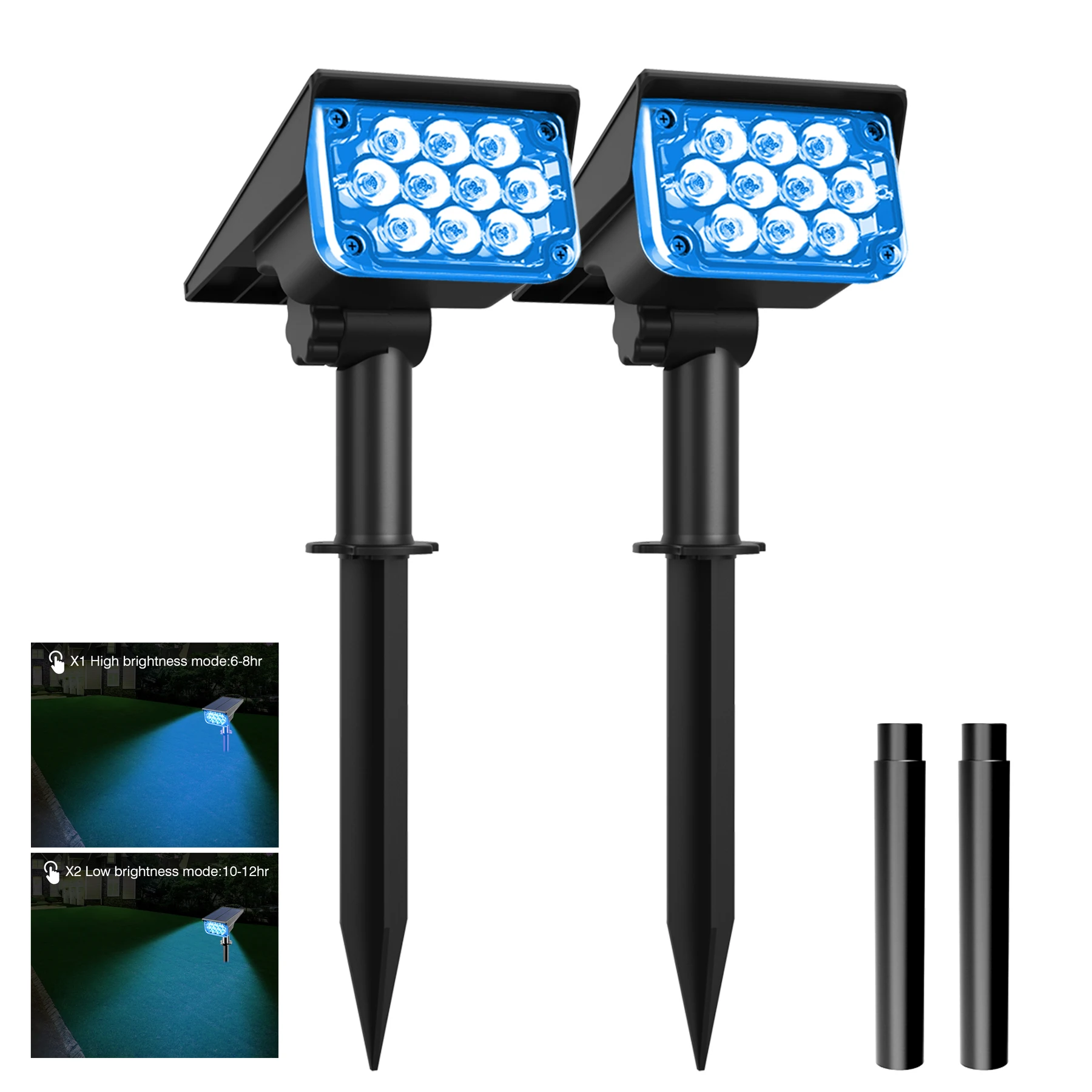 Lampu LED Tenaga Surya Luar Ruangan IP65 Lampu Biru Tahan Air Lampu Tenaga Surya Lampu Rumput untuk Dekorasi Taman Lampu Dinding Tenaga Surya Luar Ruangan