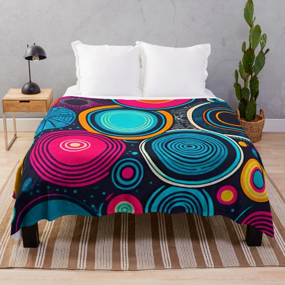 Circular Symphony: Dynamic Circle Pattern Design Throw Blanket Custom Vintage Comforter For Decorative Sofa Blankets