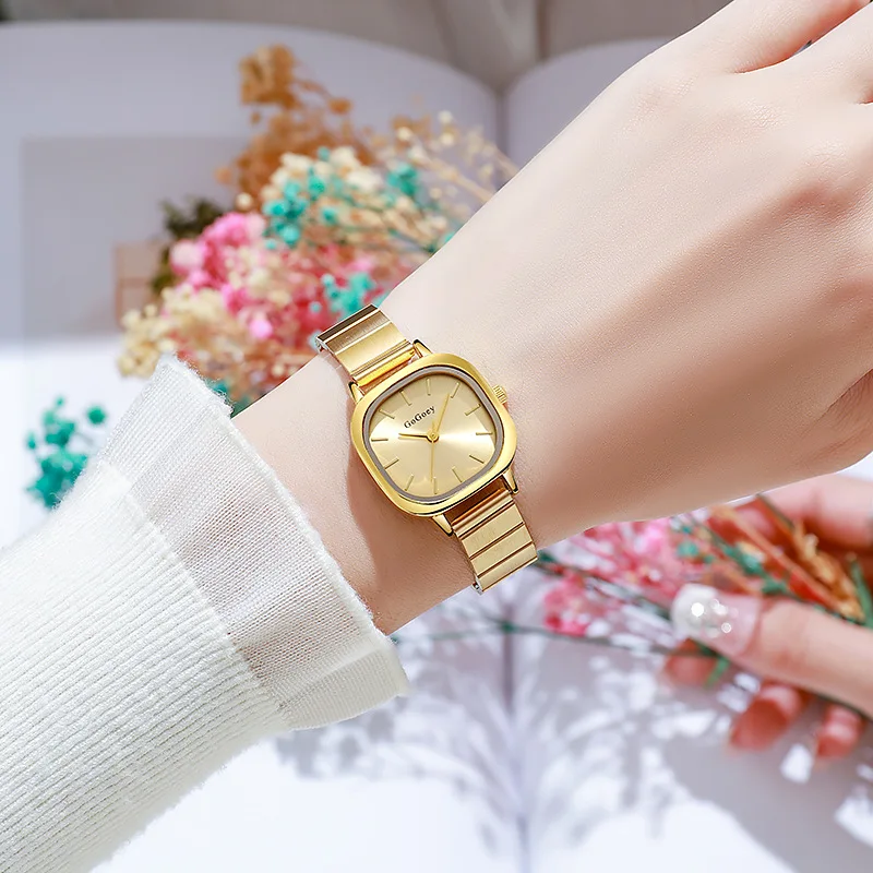 Hot Sale Gold Women Watch Classic Square Dial Quartz Watch for Women Adjustable Stainless Steel Strap Wristwatch Dropshipping