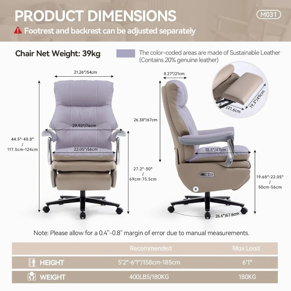 

Executive Office Chair with Footrest, Sustainable Leather Electric Ergonomic Reclining Home Office Desk Chairs, Customized