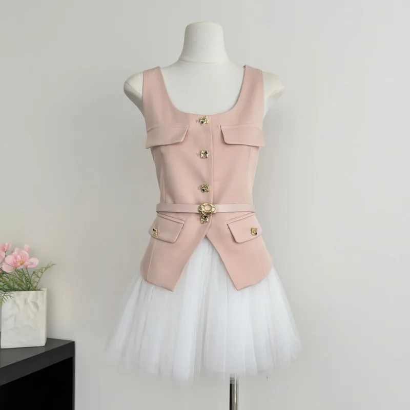 

2025 Summer Sweet Chic Small Fragrant 2 Piece Sets Women Outfit Fashion Vest Tops + Short Skirt Two Piece Outfits Ensemble Femme