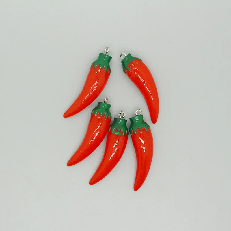 10pcs 45mm Long Red Pepper Resin Food Charms Simulated Vegetable Earring Keychain Pendant DIY Accessory New Jewelry Make