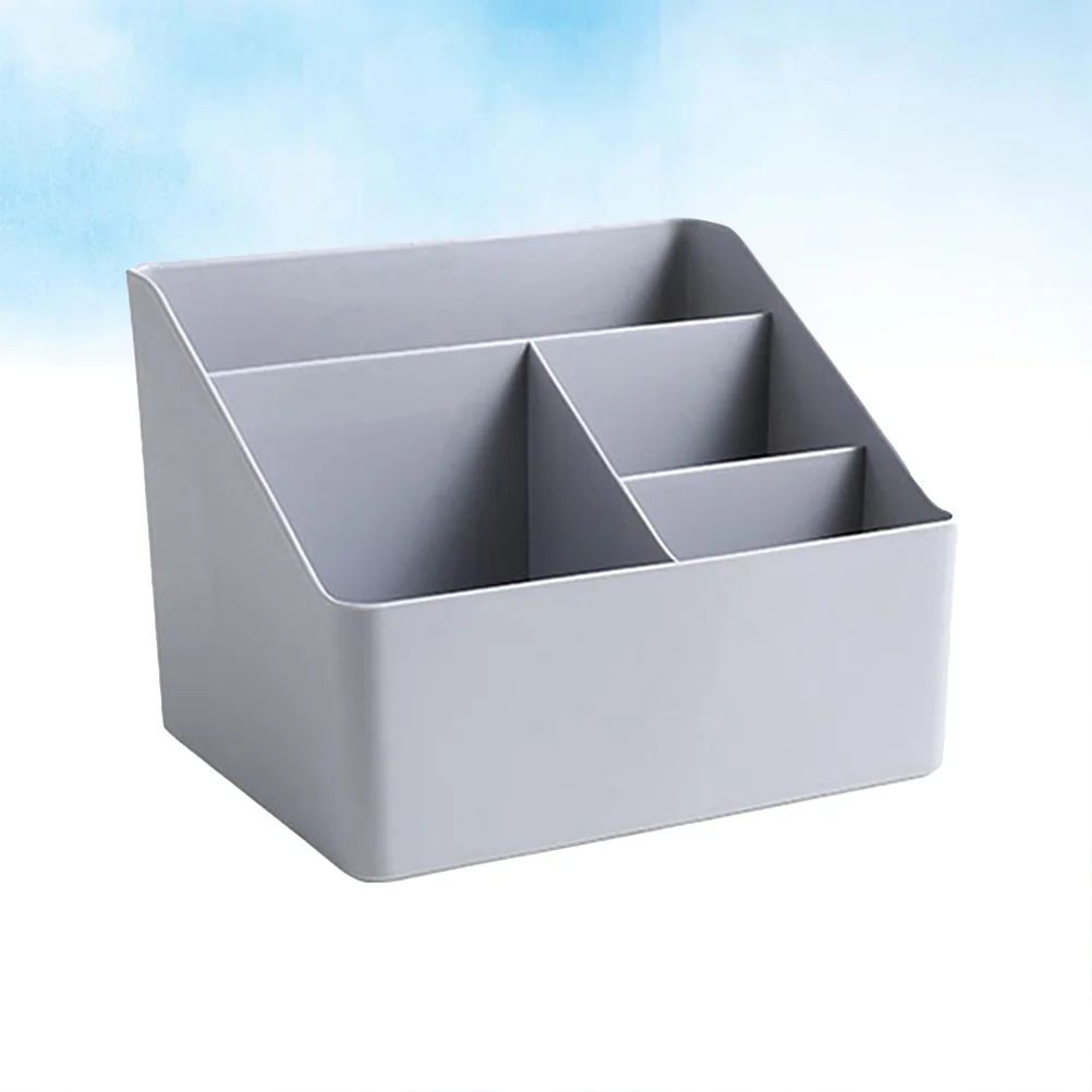 

Серый пластиковый ящик для хранения с 4 отделениями, многофункциональный настольный органайзер, офисный держатель для ручек, ящик для хранения мелочей с отделениями