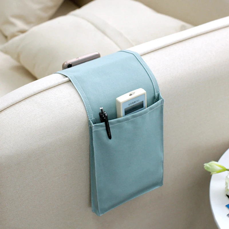 Cotton Linen Storage Bag Bedside Hanging Organizer Sofa Armrest Bags for TV Remote Control Cellphone Storage Holder Pockets