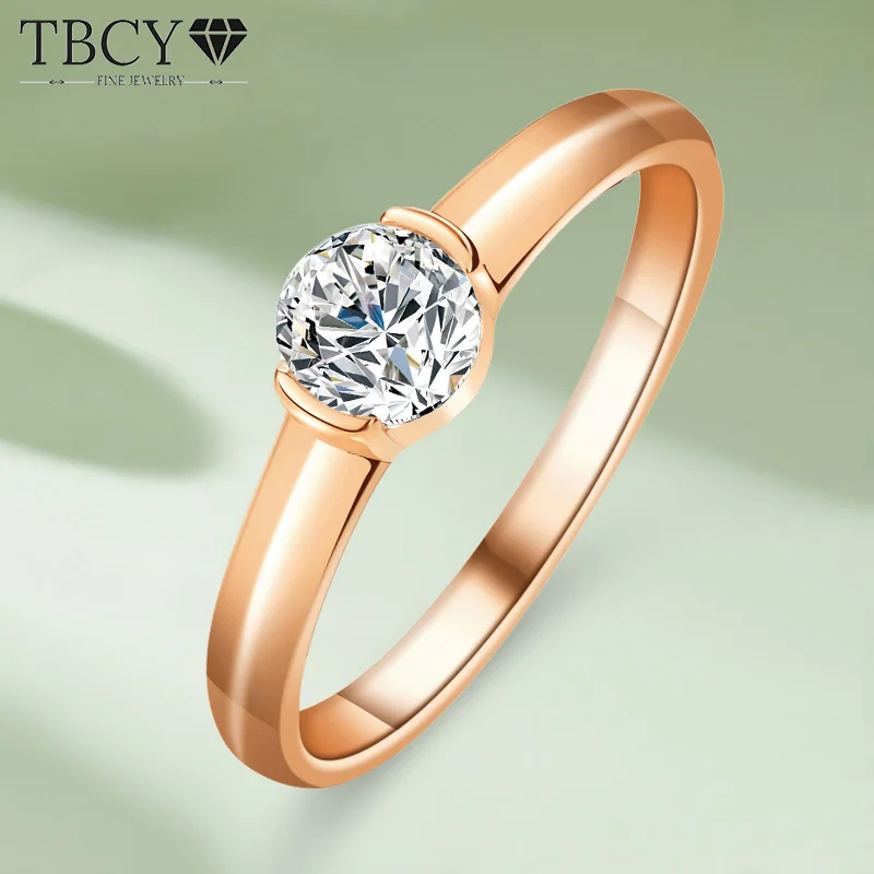 TBCYD 0.5CT D Color Moissanite Diamond Ring For Women S925 Silver 18k Rosegold Plated Engagament Wedding Band Fine Jewelry Gifts