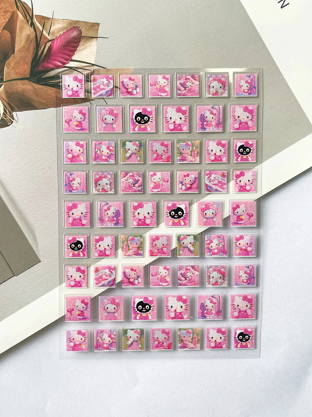 Diy Sanrios สีชมพูโรแมนติกฮาวาย Hello Kitty เล็บสติกเกอร์เล็บหวานน่ารัก Y2K โน้ตบุ๊คเครื่องเขียนสติกเกอร์ตกแต่งของขวัญ