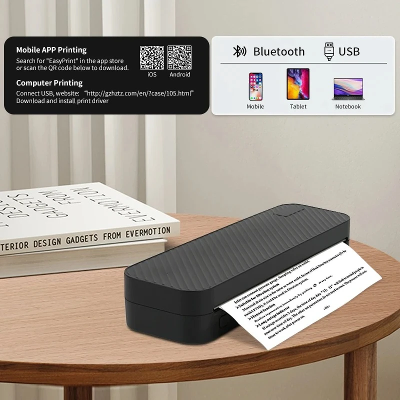 Inkless Portable A4 Thermal Printers Bluetooth PDF Excel Word Document Printing Machines Paper Roll For Office Work Home Schools