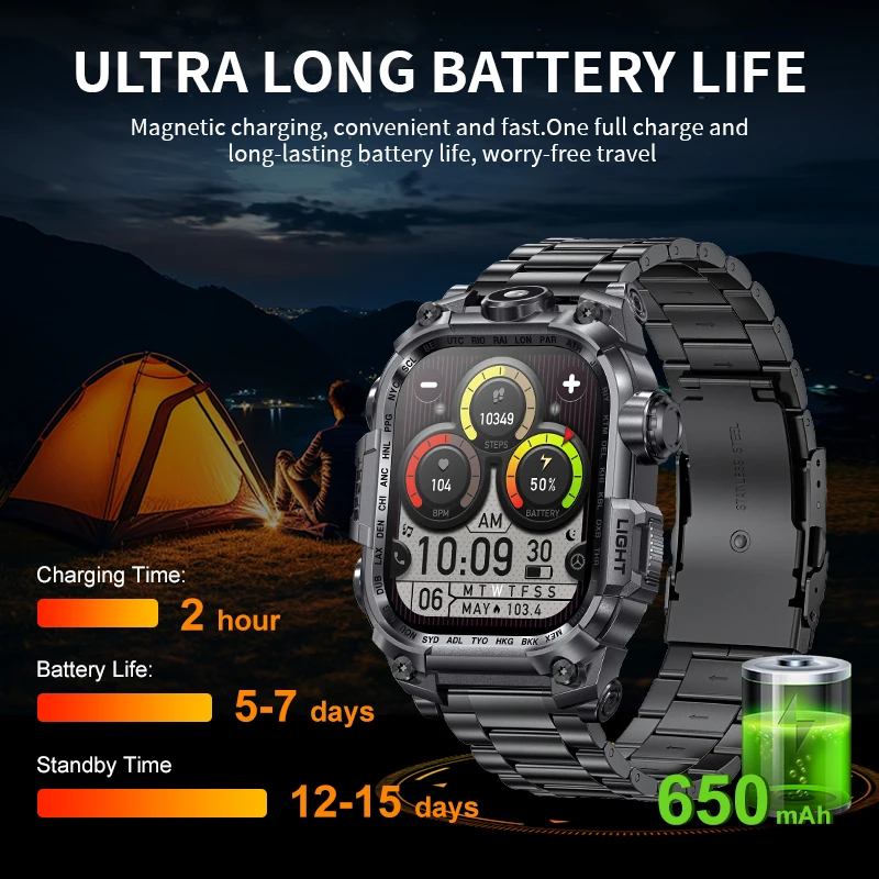 LIGE New Outdoor Smart Watch Men 650mAh Battery Flashlight 2.01'' HD Sport Watches Bluetooth Call Waterproof Man Smartwatch 2025 - Image 2