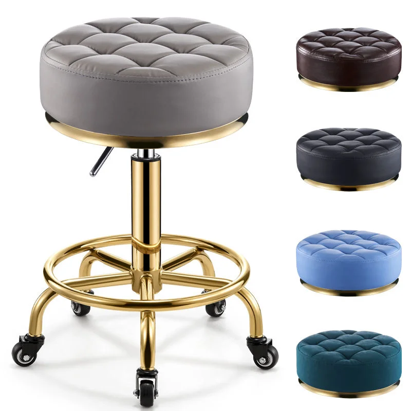 Gold Dental Stool Hairdressing Chair Furniture Barber Shop Office Hair Makeup Bench Swivel Wheels Massage Clinic Home Seat Tools