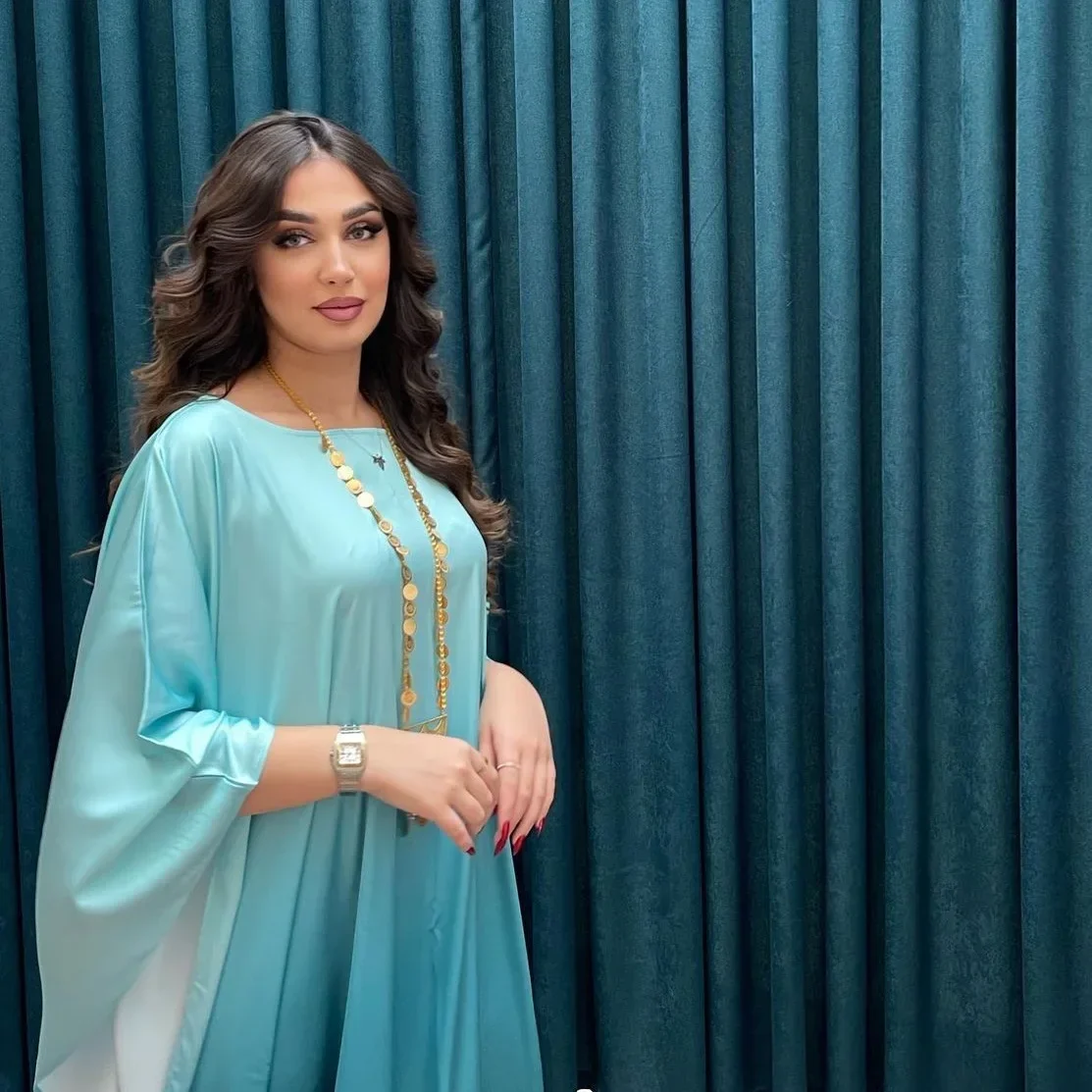 

Ид Рамадан женское атласное платье с рукавом «летучая мышь» скромное мусульманское платье Дубай Абая Турция кафтан Саудовская Аравия халат Марокаин Джалабия Джеллаба