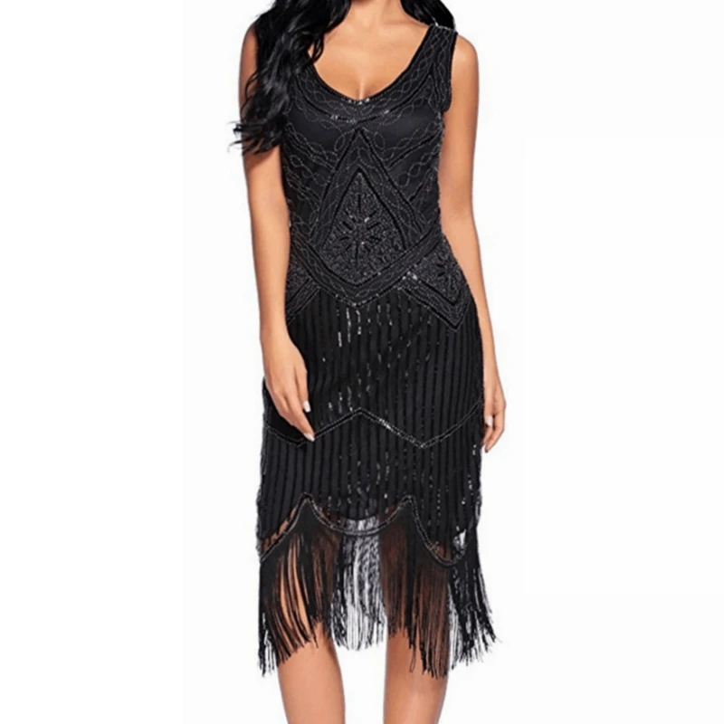 

Lady Plus Size 4XL Women's 1920s Vintage Sequin Full Fringed Deco Inspired Flapper Dress Roaring 20s Great Gatsby Dress Vestidos