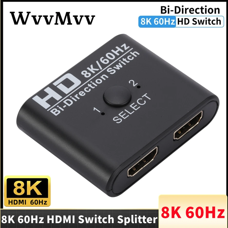 

8K 60Hz HDMI-Compatible Switch Splitter Bi-Direction 1x2/2x1 HDMI Switch 2 in 1 Out for PS4/3 TV Box Monitor Projector Adapter