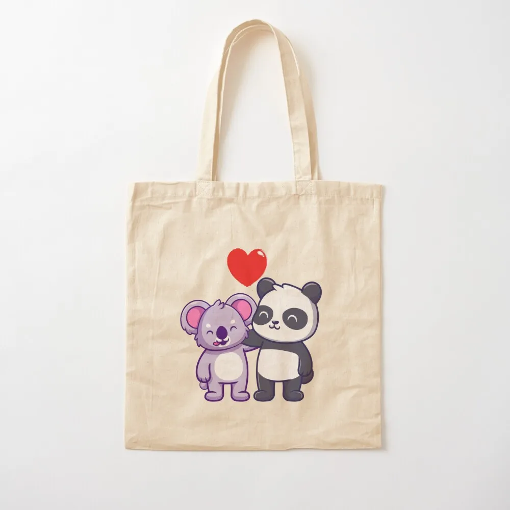 

Cute Koala and panda cute animal friendly panda kawaii bears Tote Bag bags woman 2025 custom tote bag Canvas Tote Bag