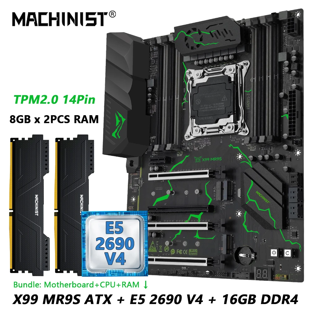 

MACHINIST X99 MR9S Motherboard kit LGA2011-3 Xeon E5 2680 V4 cpu 16GB DDR4 Four channel TPM 2.0 Interface NVME M.2 USB3.0