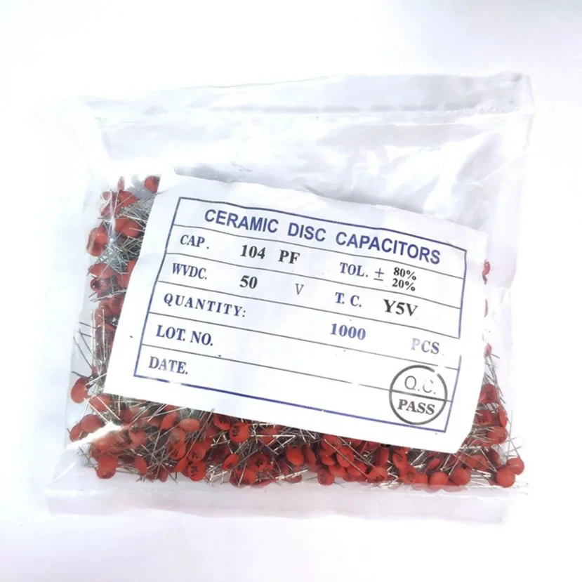 1000pcs(1Pack) Ceramic Disc Capacitor 50V (1pF-100nF) 1 2 3 4 5 6 7 8 9 10 15 18 20 22 27 30 33 40 47 50 56 68 82 100 pF nF