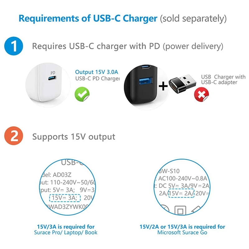 2X For Surface Connect To USB C Charging Cable Compatible For Surface Pro 3/4/5/6/7, Surface Laptop 3/2/1,Surface Go