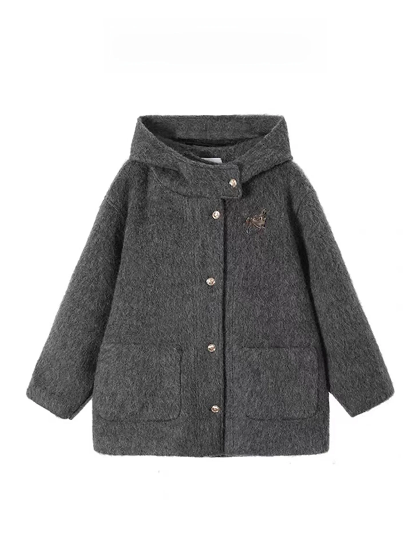 

Женское утепленное шерстяное пальто с капюшоном, новинка осенне-зимнего сезона, маленький размер, высококачественное, элегантное, длинное, для повседневной носки, с длинными рукавами