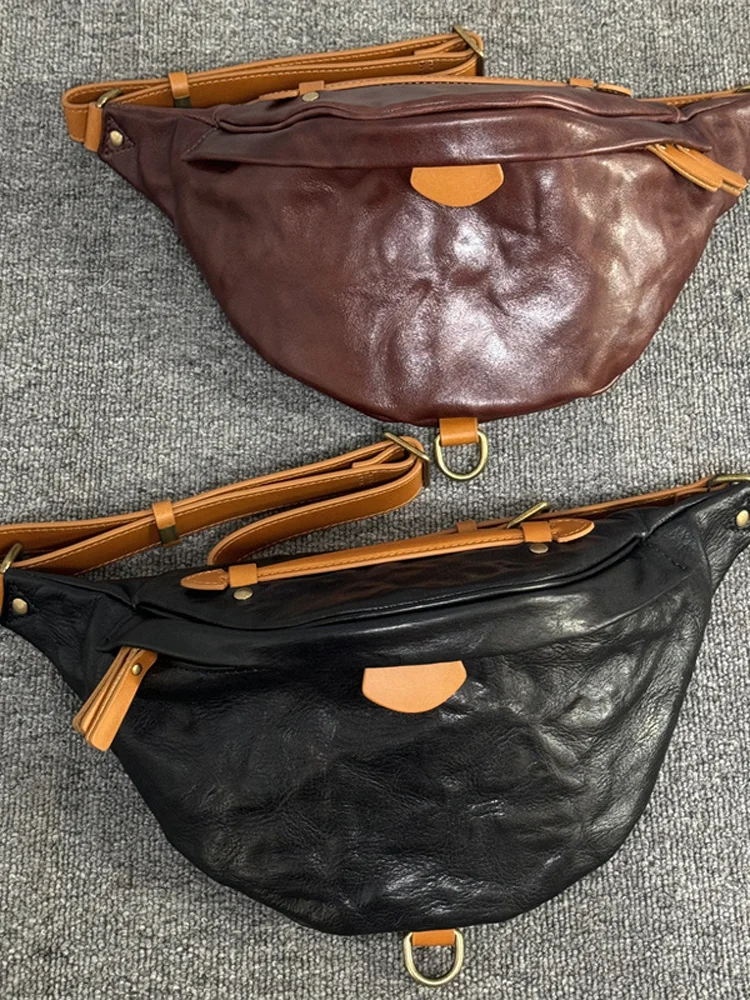 

Veteran's New Faion Men's Chest Bag Tanned Cowhide oulder Crossbody Small Bapa Retro Color Blo Single oulder Handbag